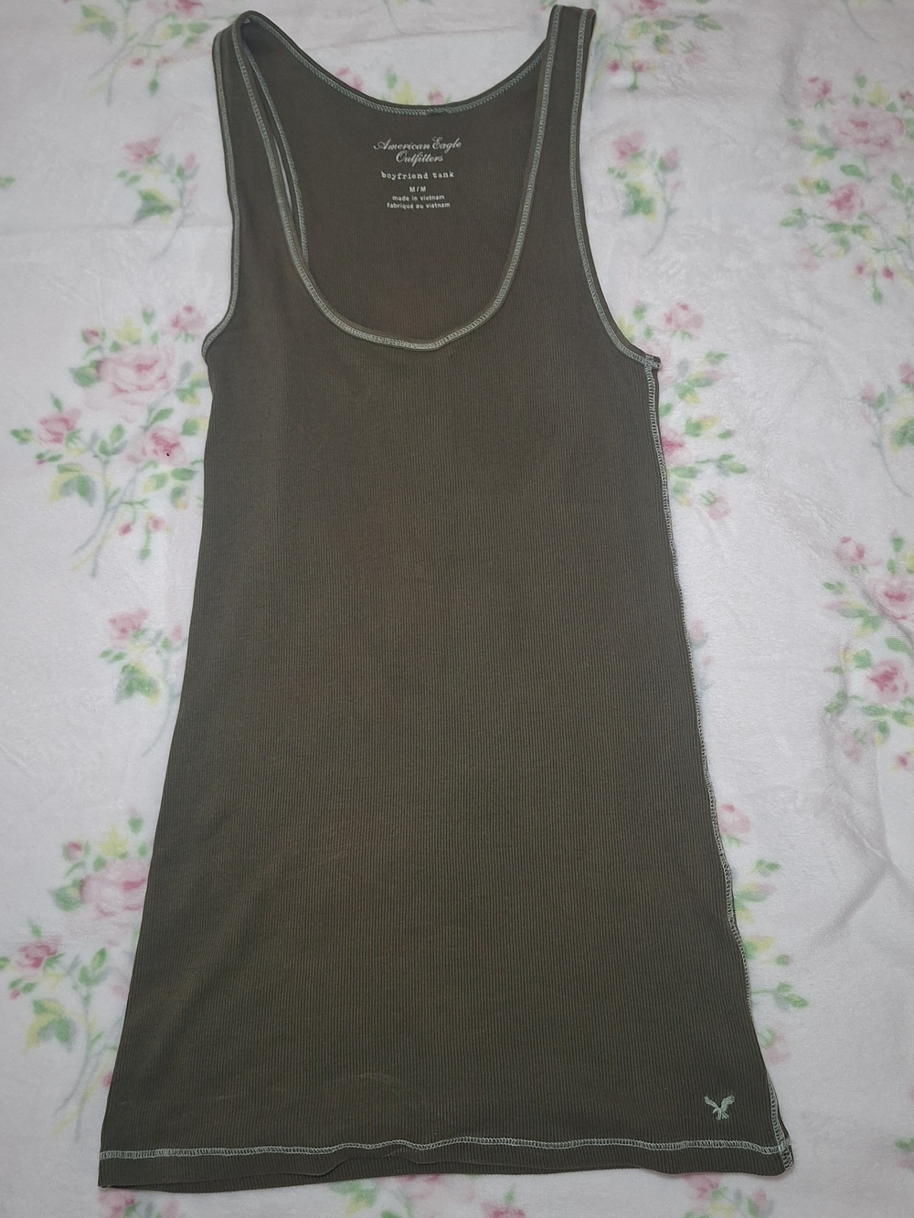 American Eagle Outfitters Olive Ribbed Scoop Tank